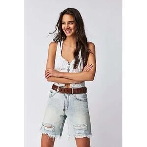 New FREE PEOPLE One Teaspoon Jackson Mid-Waist Shorts $108 SIZE 28 Kansas Blue